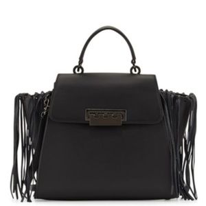 ZAC Zac Posen Leather Satchel Bag W/Fringe, Black